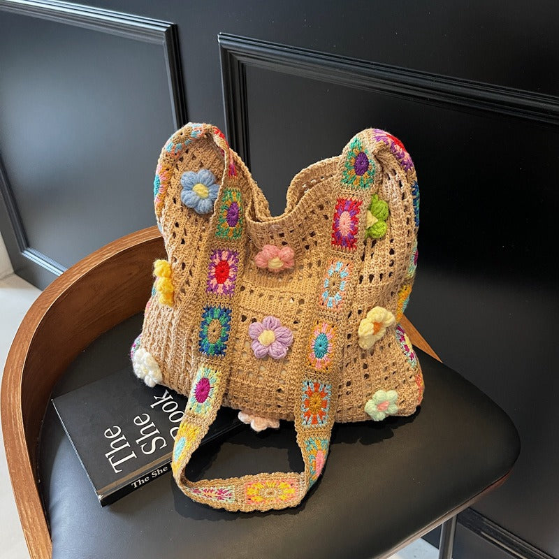 Aly's Floral Square Crochet Tote Bag