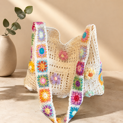 Aly's Floral Square Crochet Tote Bag