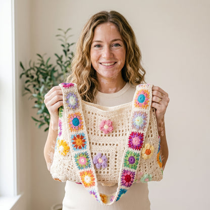 Aly's Floral Square Crochet Tote Bag