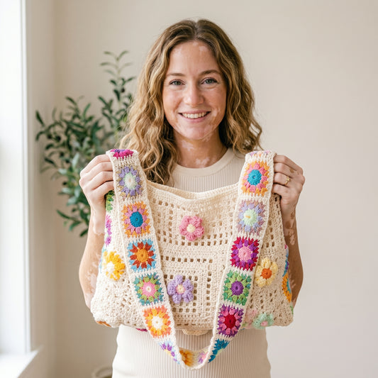 Aly's Floral Square Crochet Tote Bag