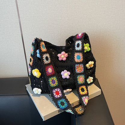 Aly's Floral Square Crochet Tote Bag