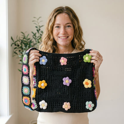 Aly's Floral Square Crochet Tote Bag