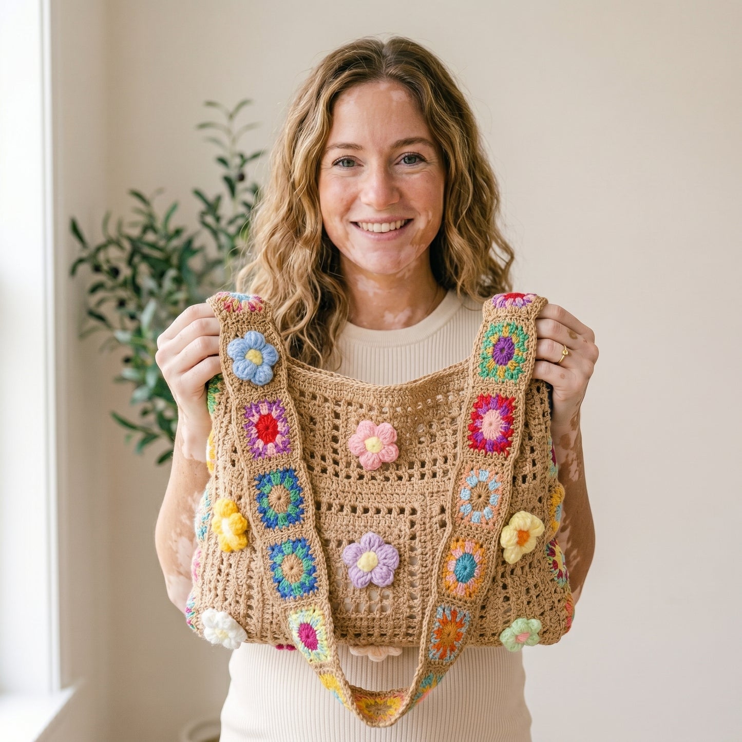 Aly's Floral Square Crochet Tote Bag